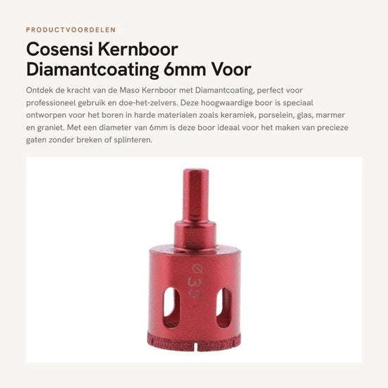 Boor diamantato per ceramica e vetro - 6mm - Ideale per porcellana e marmo - Utilizzo professionale - Adatto per lavori di fai da te