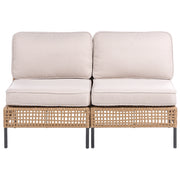 Divano da esterno in rattan PE beige chiaro a 2 posti con struttura in metallo cuscini per seduta e schienale stile moderno giardino patio