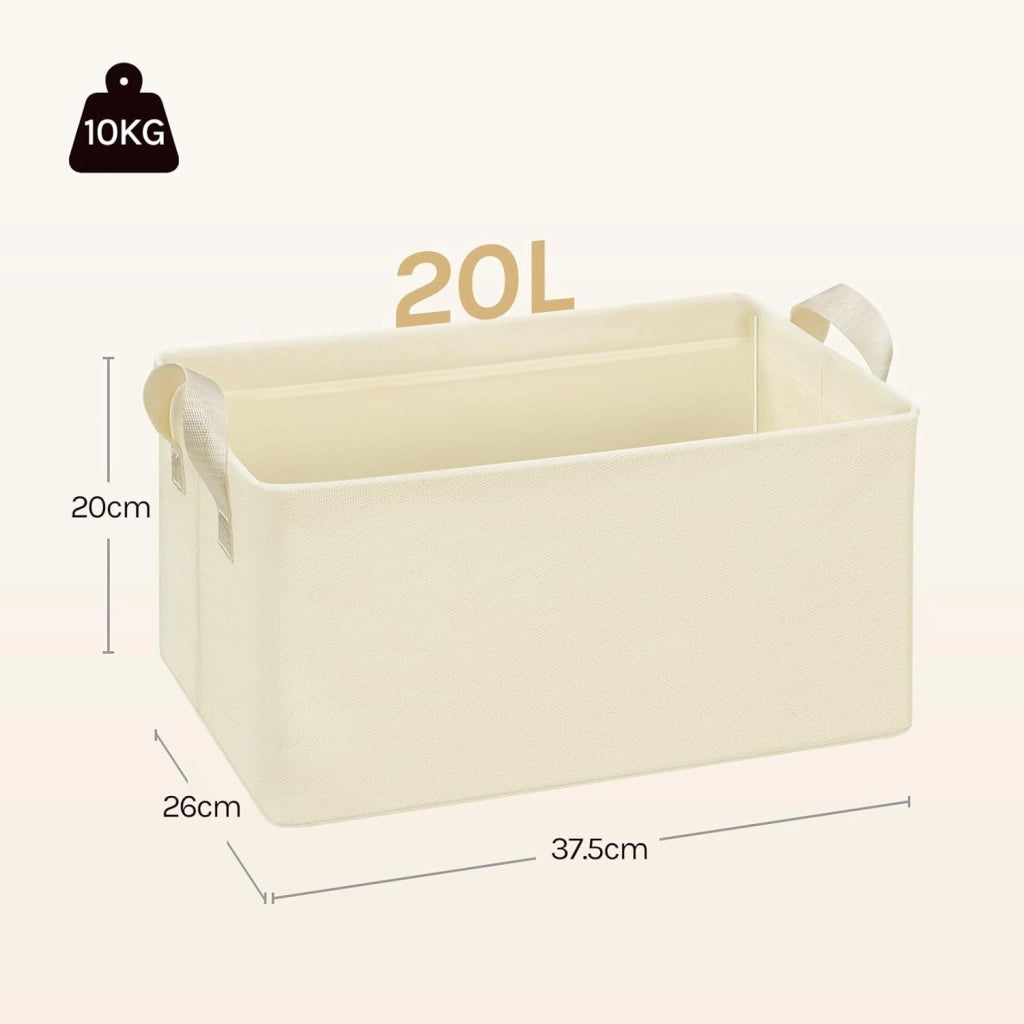 Set di 6 Scatole Portaoggetti Pieghevoli, Contenitori in Tessuto con Manici, per Vestiti e Giocattoli, Crema, 37,5x20x26cm