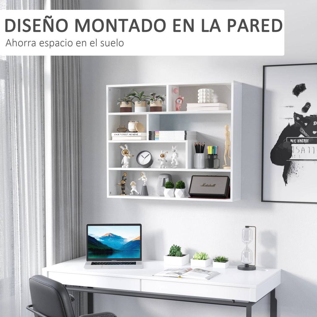 Libreria a Parete 7 Ripiani Aperti ¨C zephmum ¨C Bianco 94x19.5x80 cm