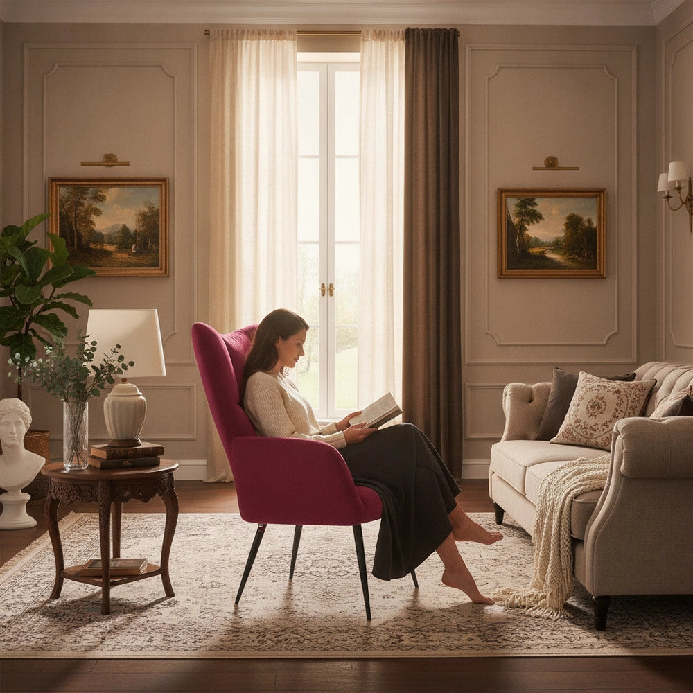 Reclining Armchair, Wine Red Velvet