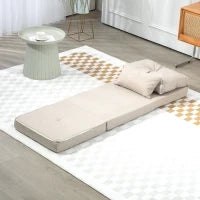 Poltrona Divano Letto Convertibile Poltrona 1 Posto con 1 Cuscino con Schienale Regolabile, Beige
