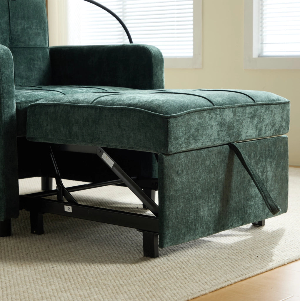 Poltrona letto 2 in 1 convertibile in chenille verde; 167 x 79 x 83 cm; con poggia-braccio