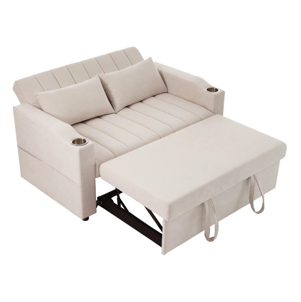 Divano letto multifunzione 2 posti con schienale reclinabile a 3 posizioni; beige