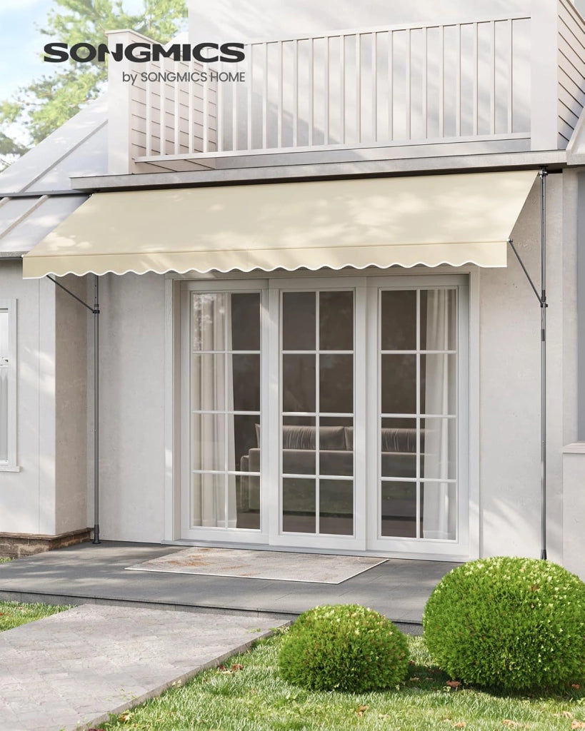 SONGMICS Tenda da Sole Avvolgibile, Tendalino Parasole Retrattile Manuale, Regolabile in Altezza con Manovella per Balcone Giardino Patio, 400 x 120 cm, Beige GSA402M01