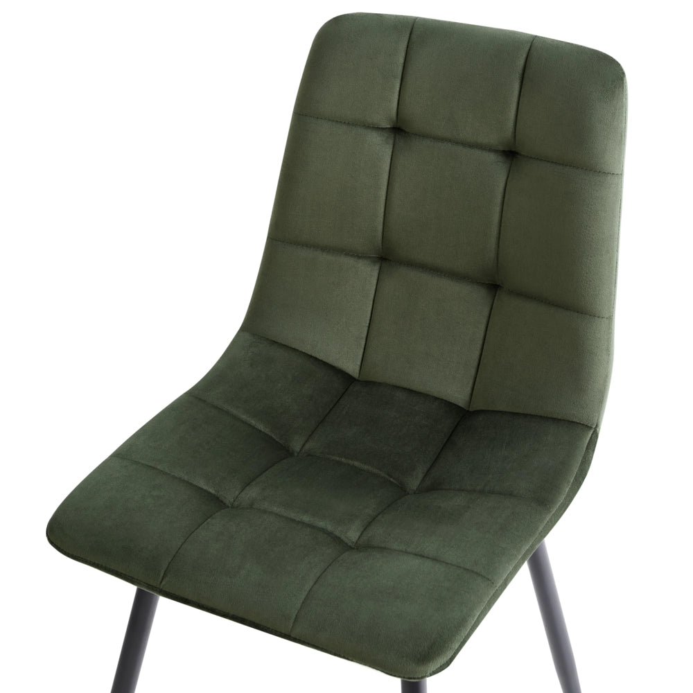 Set di 4 sedie da pranzo in velluto verde oliva gambe in ferro stile moderno