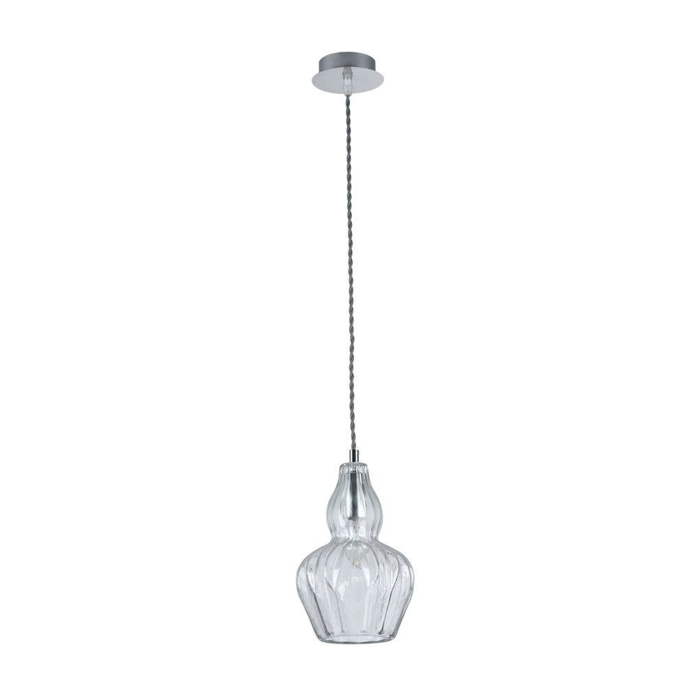 Sospensione Contemporanea Eustoma Metallo Nichel 1 Luce Diffusore Vetro Trasp.