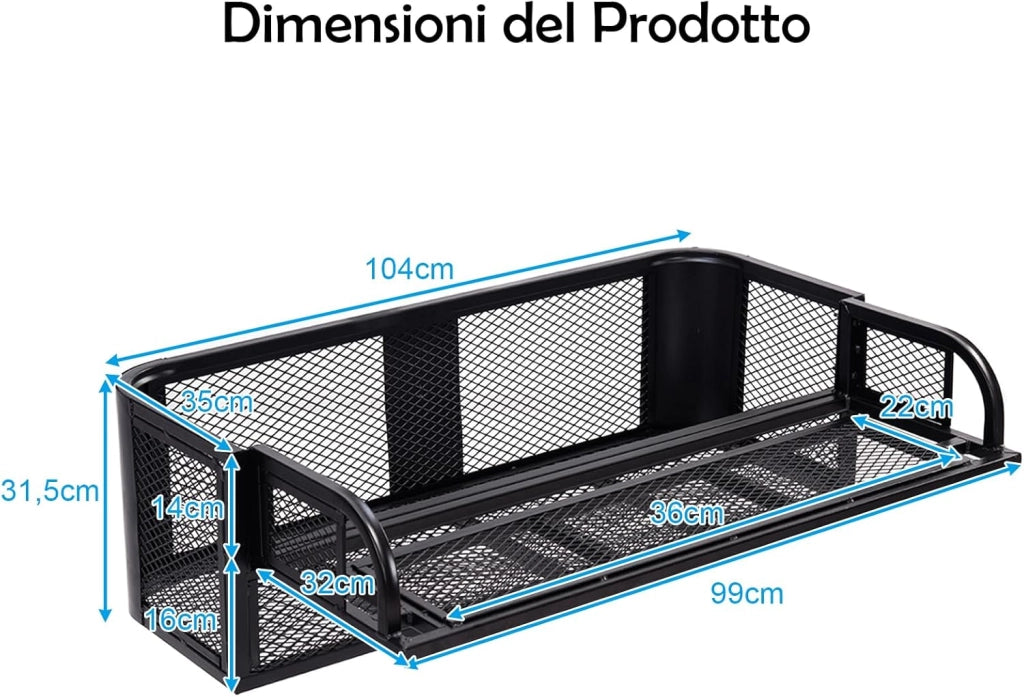 Cestino Portapacchi ATV/UTV, Portapacchi Universale con Design a Rete e Struttura in Metallo, Portapacchi Quad Posteriore per ATV, 104 x 67 x 31,5 cm