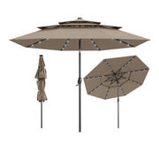 Ombrellone da giardino set da 1 a energia solare 313 x 248 cm 32 luci LED inclinazione automatica atmosfera accogliente poliestere marrone 20_0012994