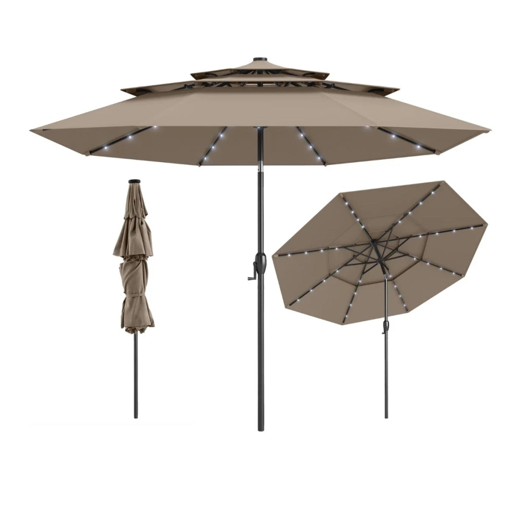 Ombrellone da giardino set da 1 a energia solare 313 x 248 cm 32 luci LED inclinazione automatica atmosfera accogliente poliestere marrone 20_0012994