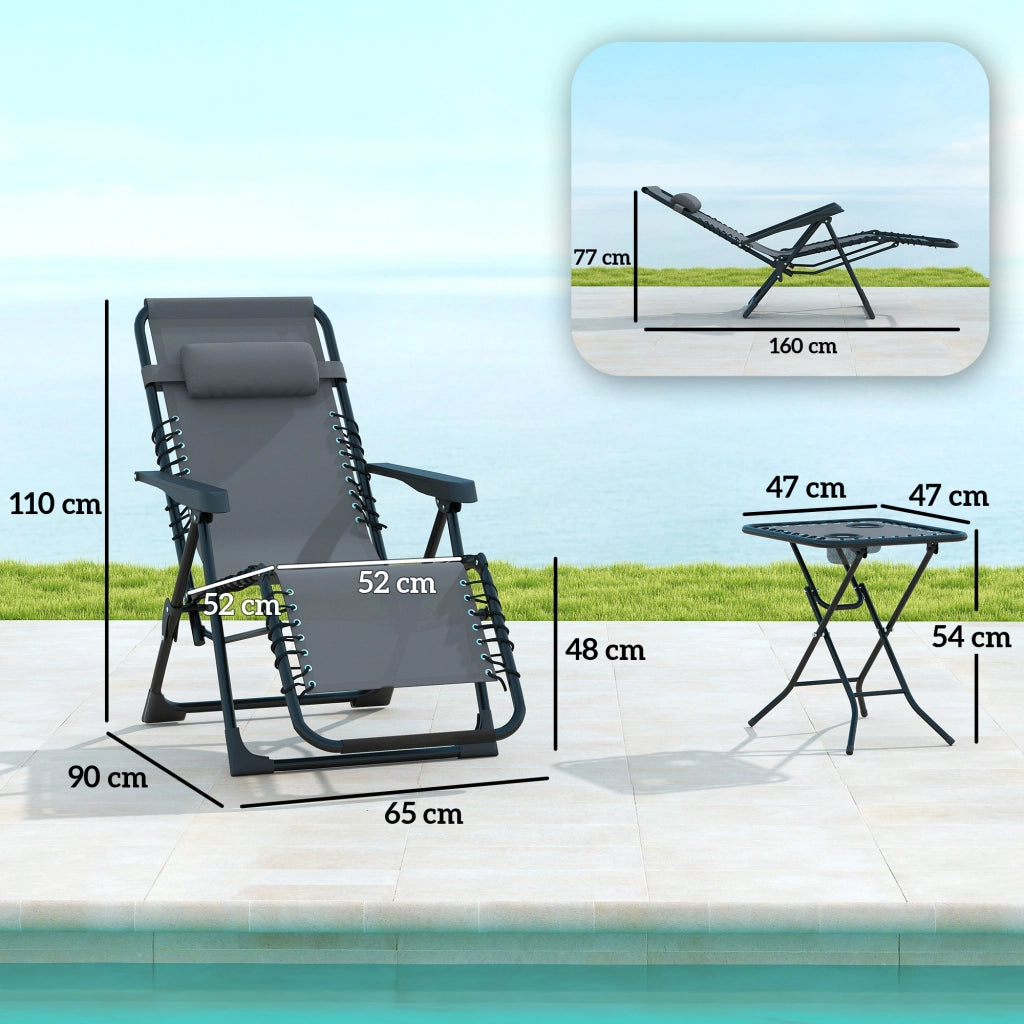 Sdraio Pieghevoli con Schienale Regolabile e Tavolino ¨C Zephmum ¨C Set 2 Pezzi, Grigio