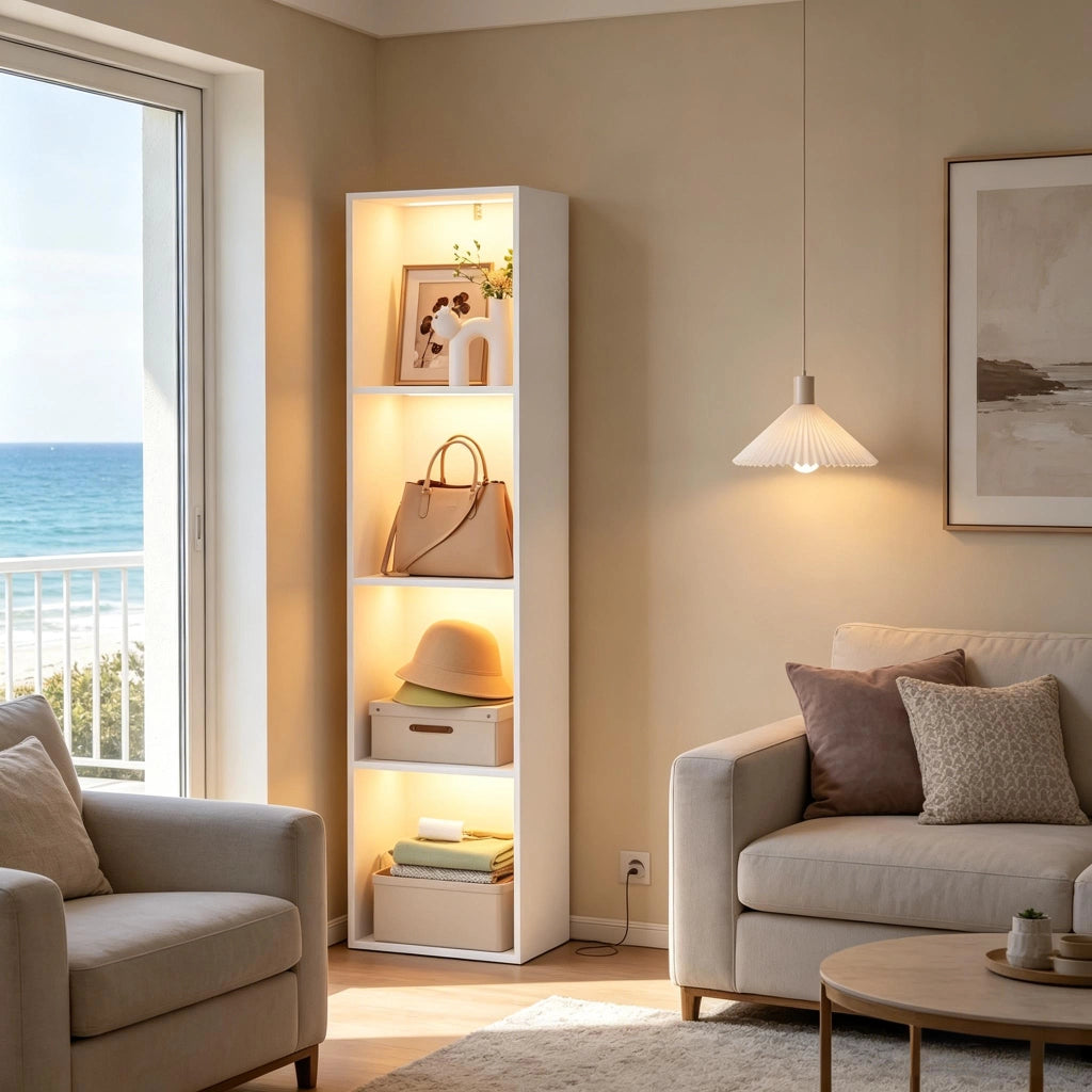 LIBRERIA verticale a 4 ripiani con illuminazione RGB 40x29x170 cm bianco
