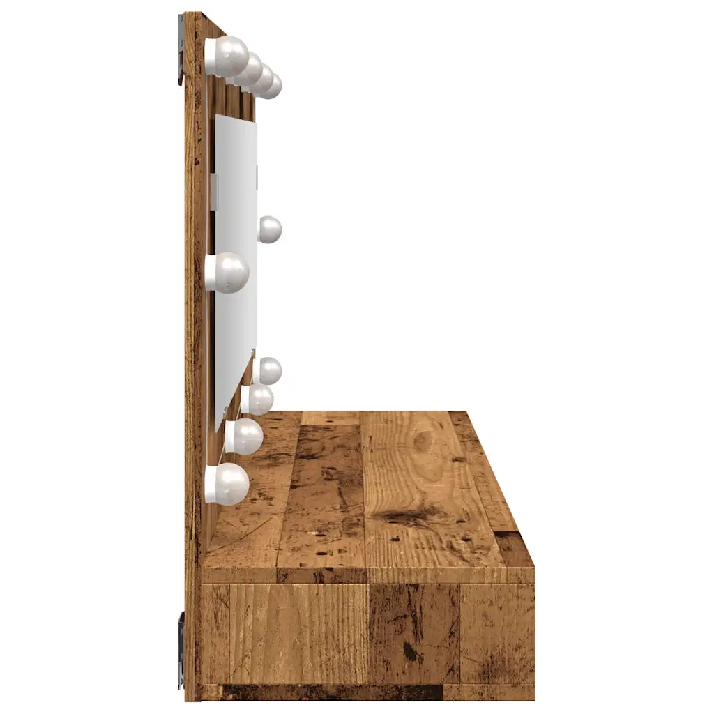 Mobile a Specchio con LED Legno Antico 90x31,5x62 cm 857005