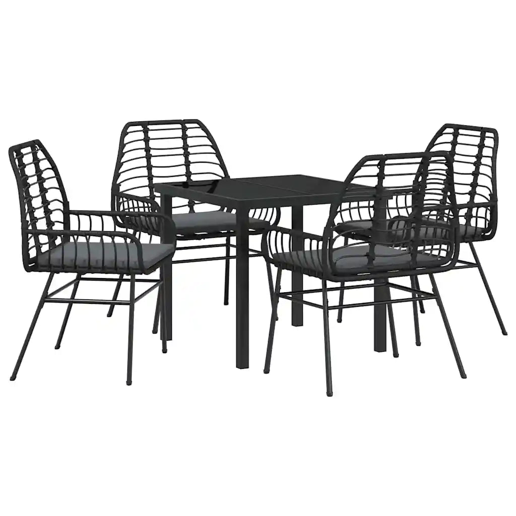 Set da Pranzo per Giardino 5 pcs Nero polyrattan