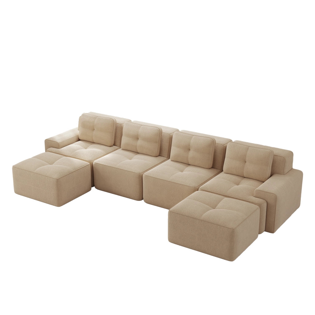 Divano Modulare Chaise Longue 4 Posti ¨C Xylo ¨C Velluto a Coste Beige