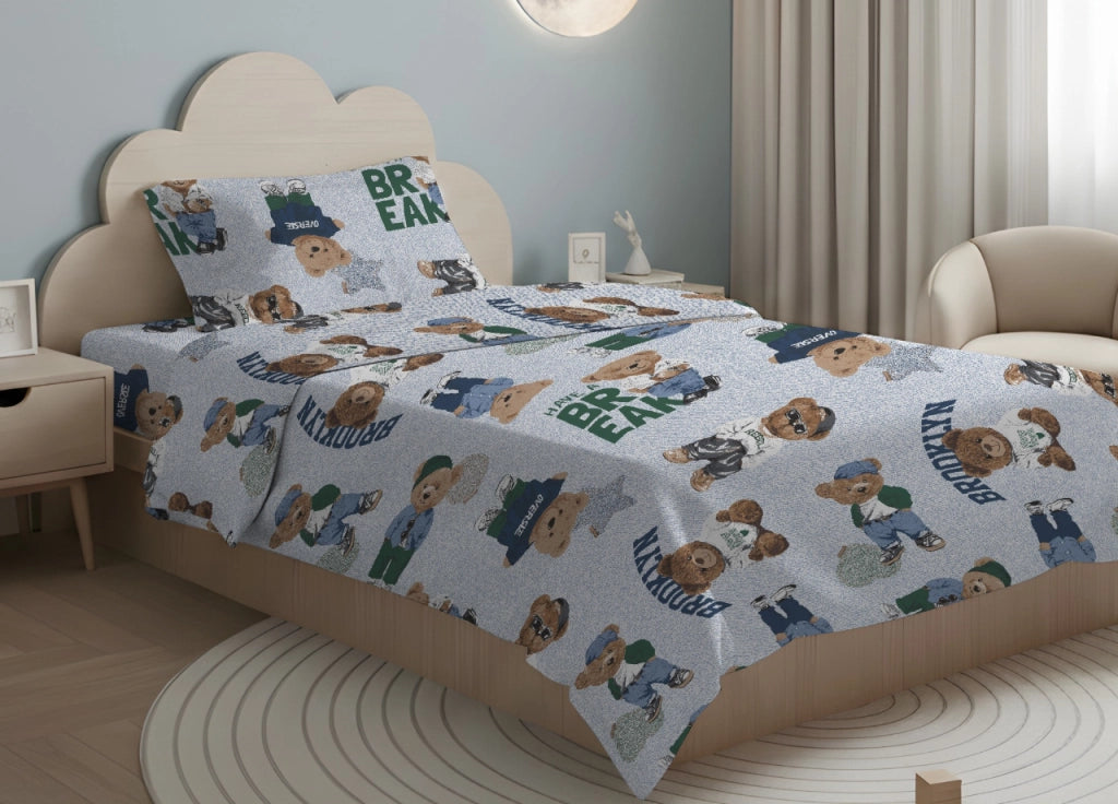 Sacco Copripiumino In 100% Cotone Made Italy Disegno Teddy - Piazza E Mezza - Azzurro