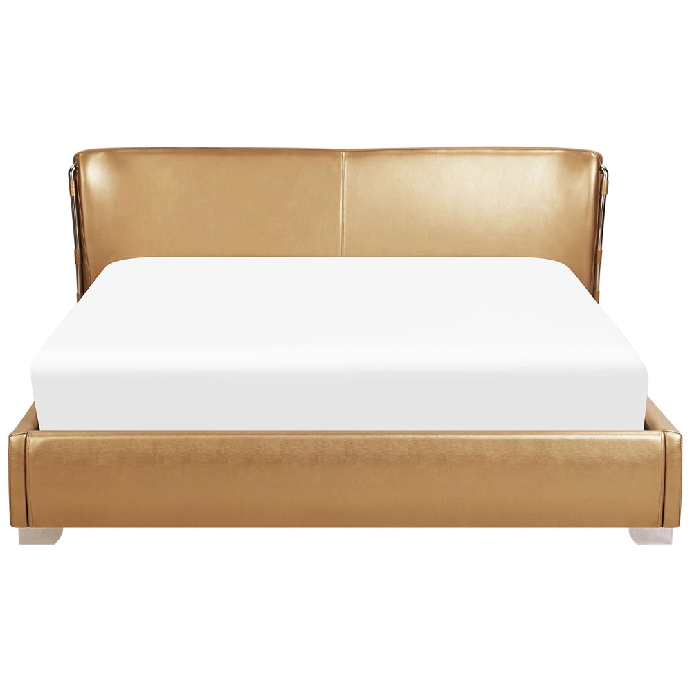 Letto 180 x 200 cm in pelle dorata da 180 cm con rete a doghe LED contemporanea