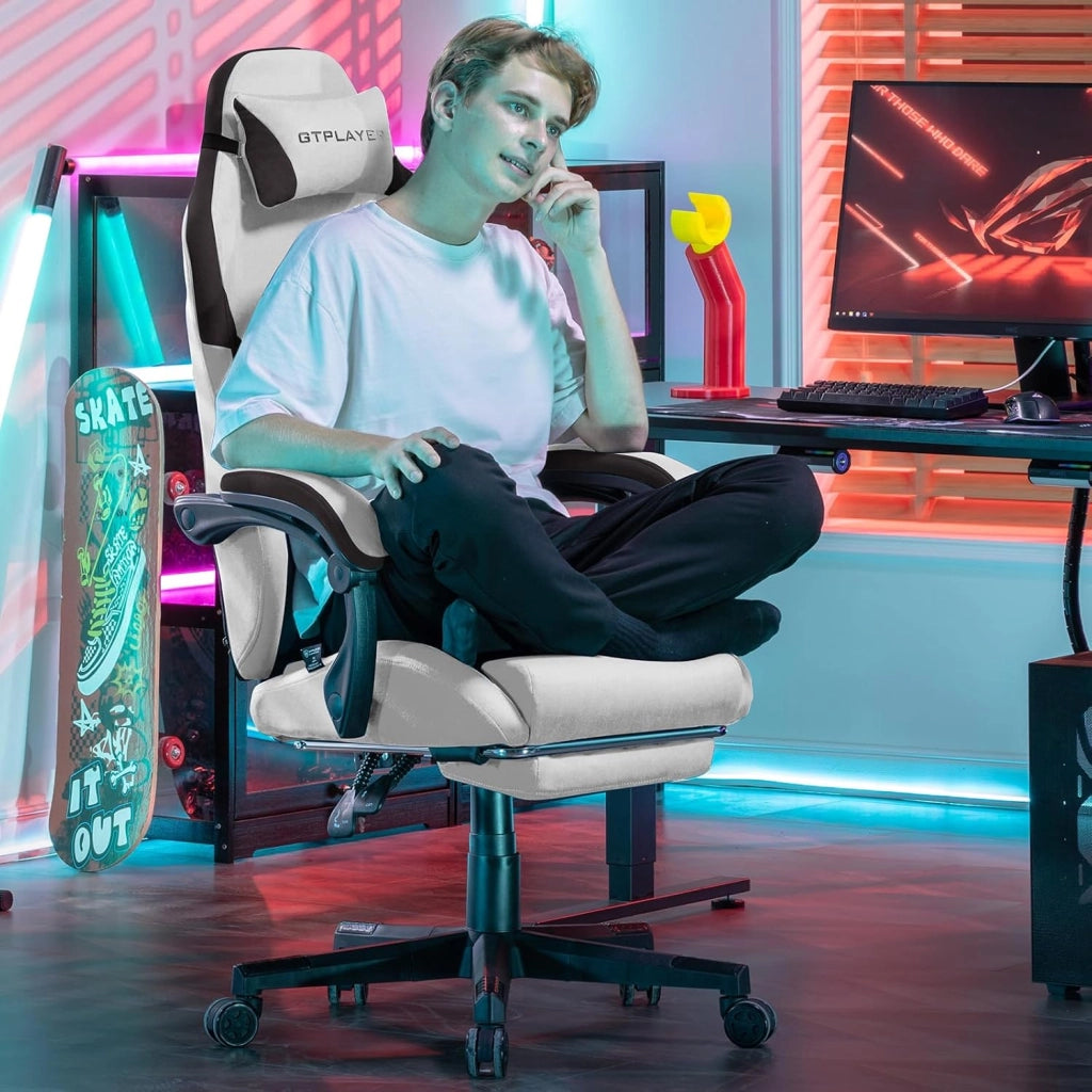 Sedia da gaming, ergonomica, in Tessuto tecnico, con supporto lombare, sedia PC con schienale allargato, portata fino a 150 kg, marrone