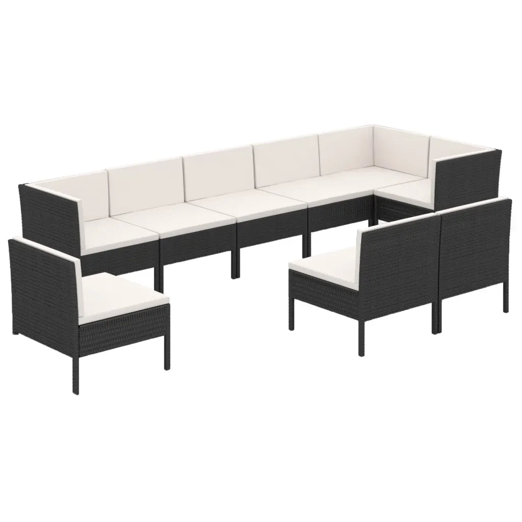 Set Divani da Giardino 9 pz con Cuscini in Polyrattan Nero 3094404