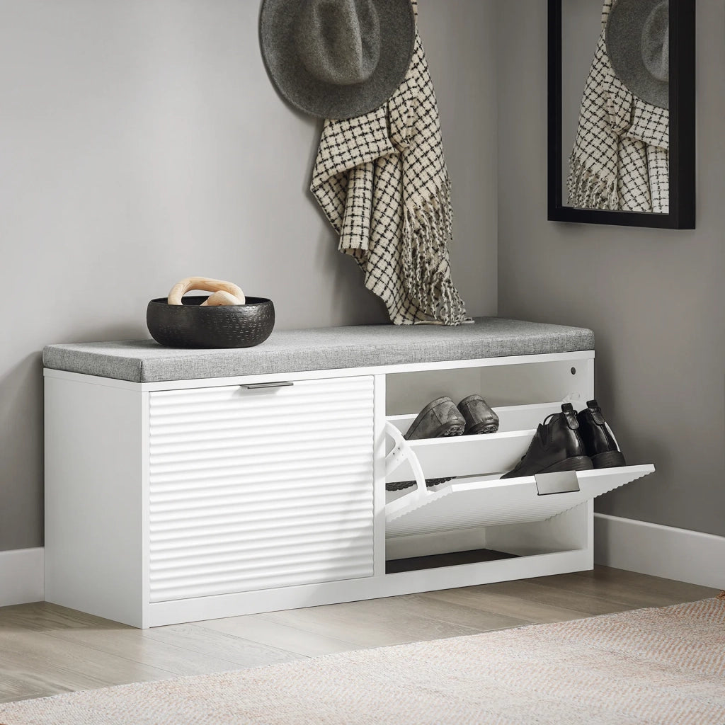 Panca Da Ingresso Scarpiera Con Sedile Scarpiera Con 2 Ribalte Bianco 105x35x48 Cm FSR147-W