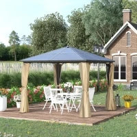 Gazebo da Giardino 3x3m con Tetto in Policarbonato e Zanzariere, Caffè e Khaki