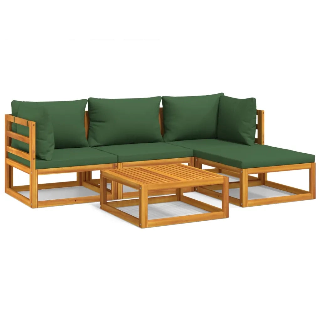 Set Salotto da Giardino 5pz con Cuscini Verdi Legno Massello 3155310