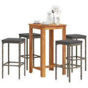 Set Bar Giardino 5pz Grigio Legno Massello Acacia e Polyrattan 3295271