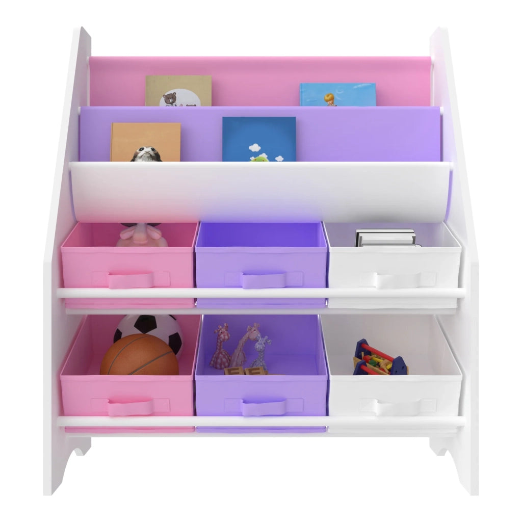 Scaffale portaoggetti per bambini con 6 contenitori aperti bianco/viola/rosa 03_0006992