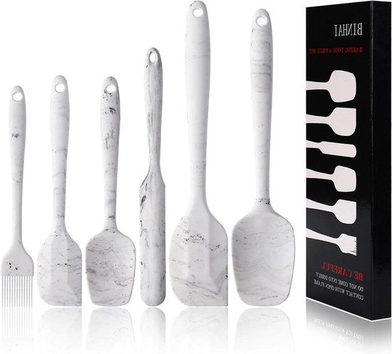 Set di spatole in silicone - disegno marmo - 6 pezzi - termoresistente - accessori da cucina per cucinare, cuocere e mescolare