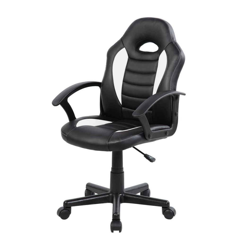 Sedia da gaming Miranda, Poltrona da gaming ragazzo, Sedia da scrivania, 56x55h89/100 cm, Nero e Bianco