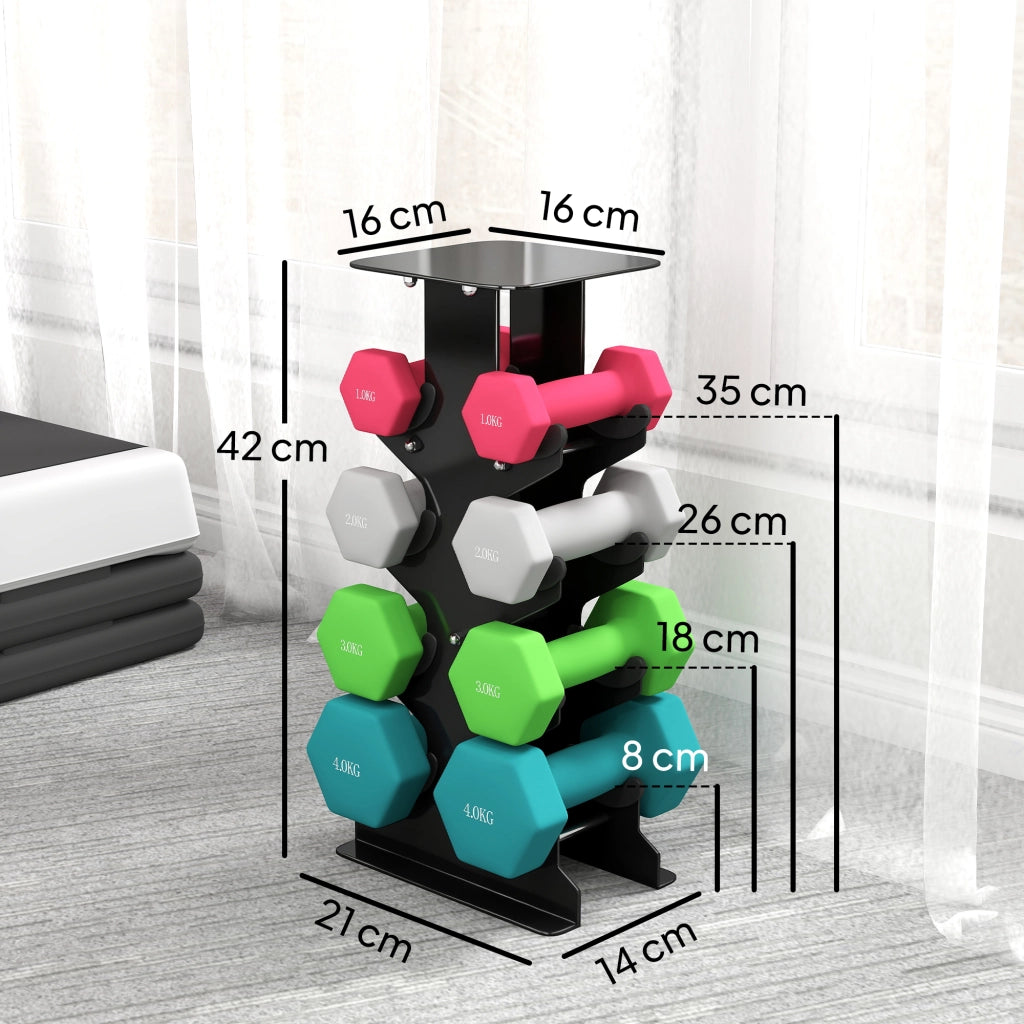 Set 8 Manubri Pesi Esagonali Antiscivolo con Supporto, in Metallo e Plastica, Multicolore