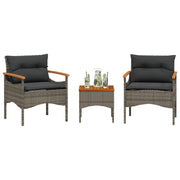 Set Divani da Giardino 3 pz con Cuscini Grigio in Polyrattan 368405