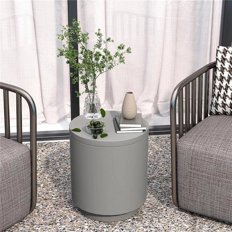 TAVOLINO MULTIUSO CON SECCHIELLO GHIACCIO E COPERCHIO IN CEMENTO E ACCIAIO INOX Ø 37.5X43.5 CM GRIGIO CHIARO