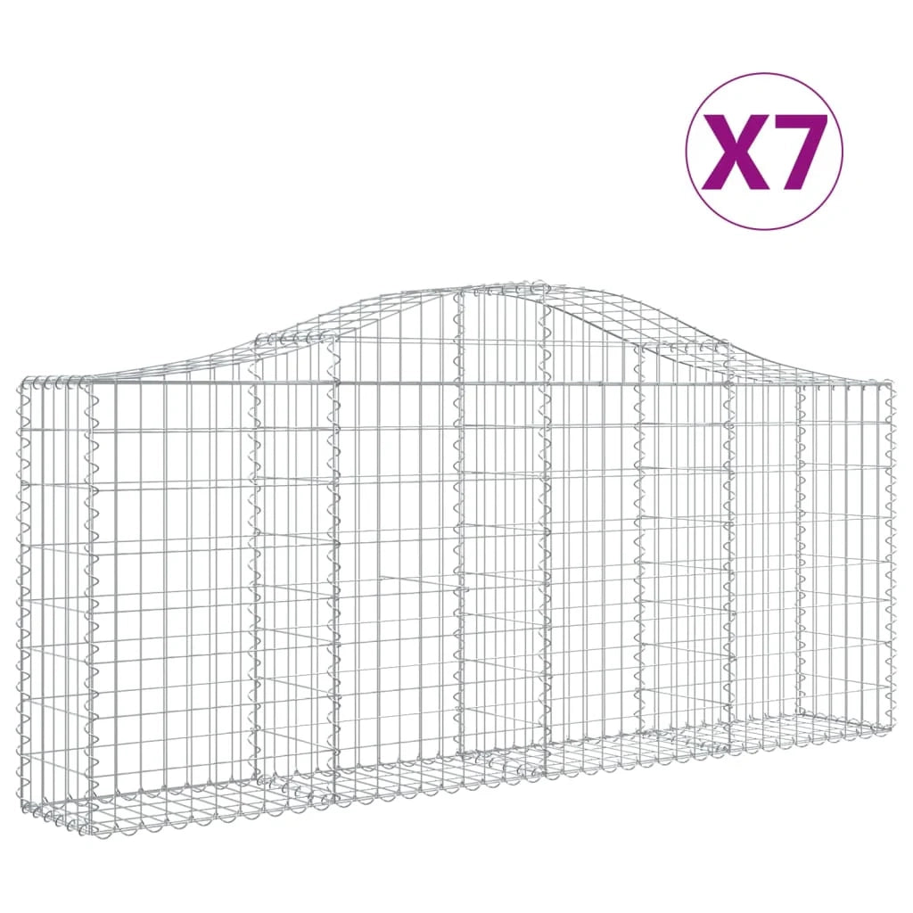 Cestini gabbioni recinzione a gabbia muro di contenimento ad arco 7 pezzi 200 x 30 x 80/100 cm ferro zincato argento 02_0041081