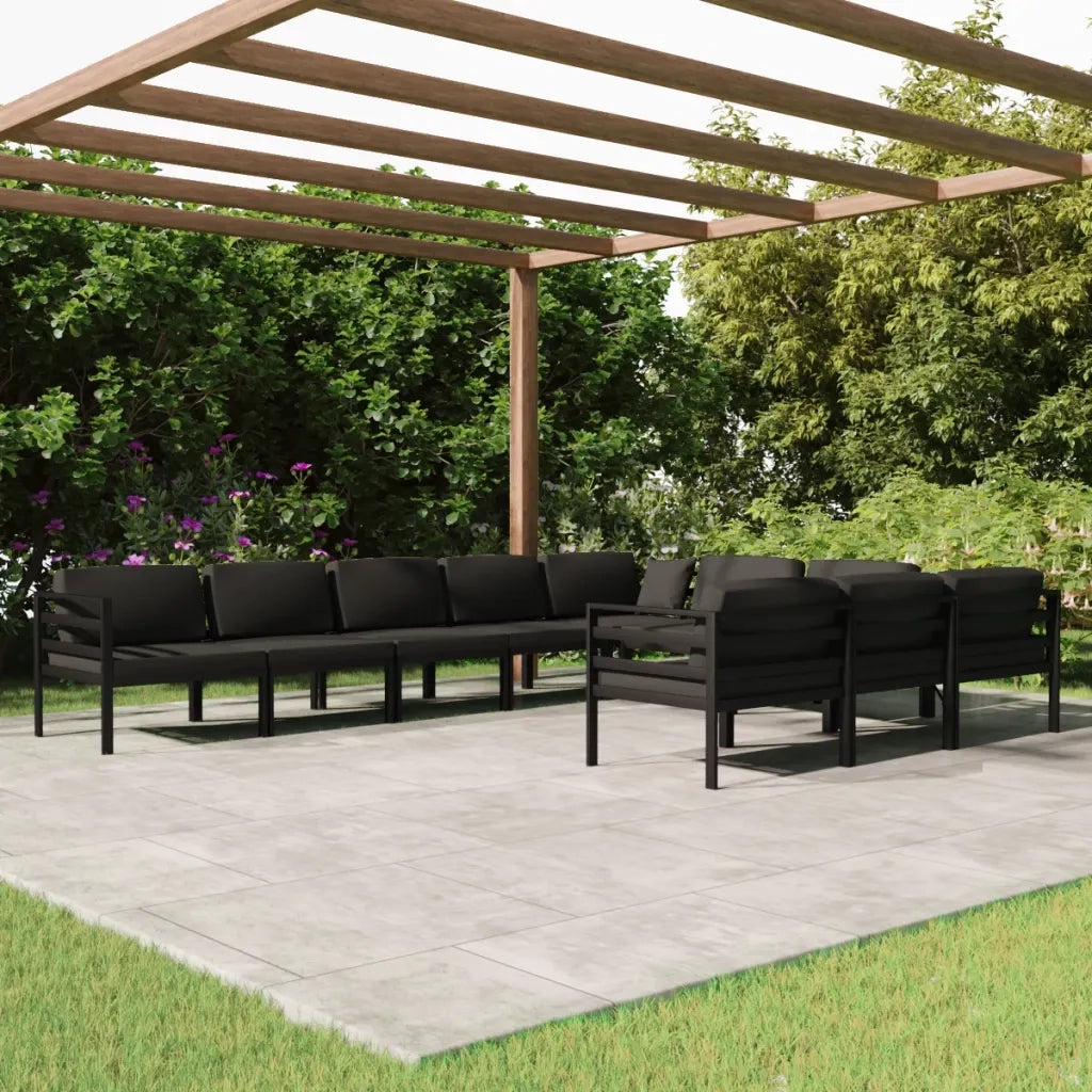 Set Divani da Giardino 10 pz con Cuscini in Alluminio Antracite cod mxl 35673