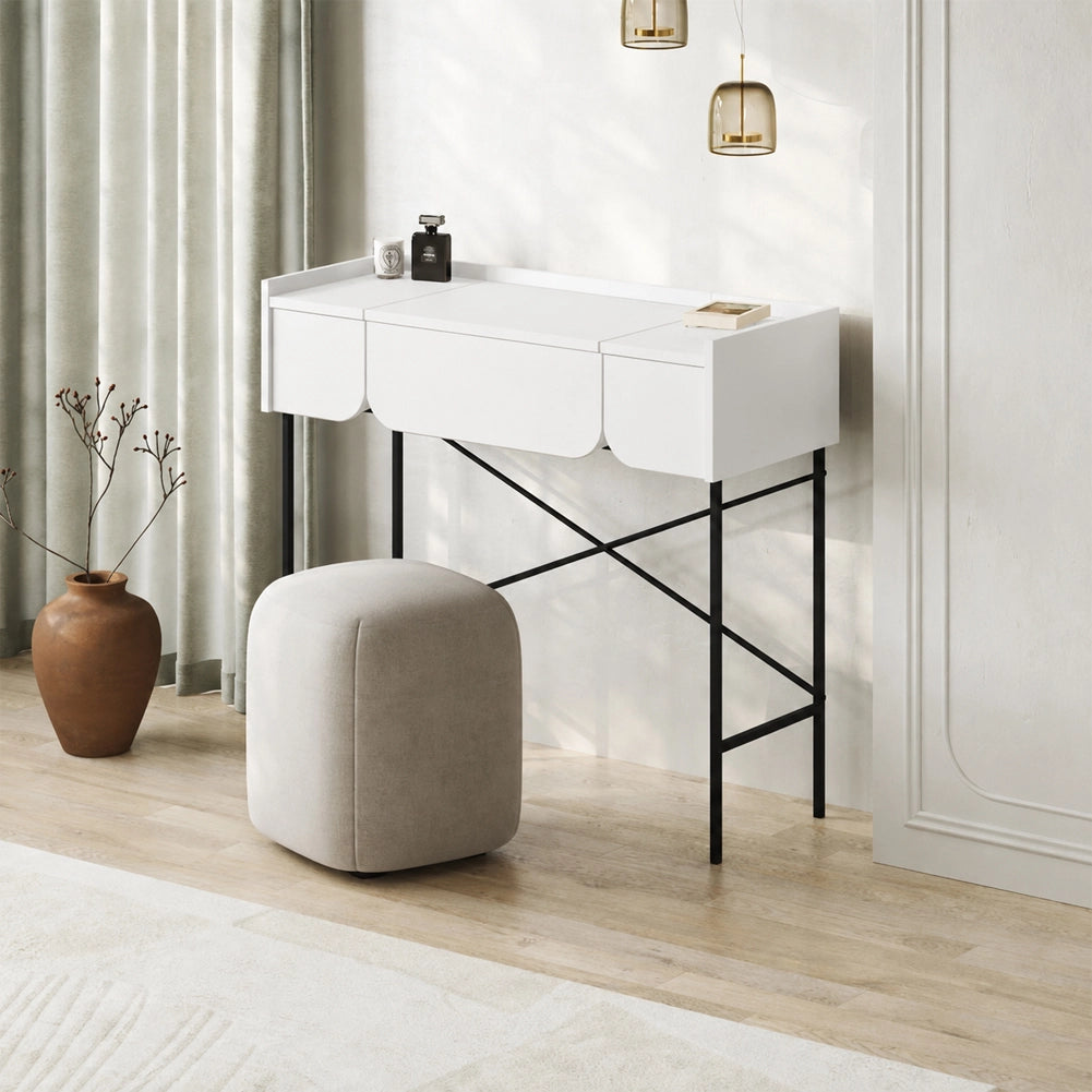 Toeletta Trucco Bianco Moderna Mobile Salvaspazio con Cassetti e Specchio