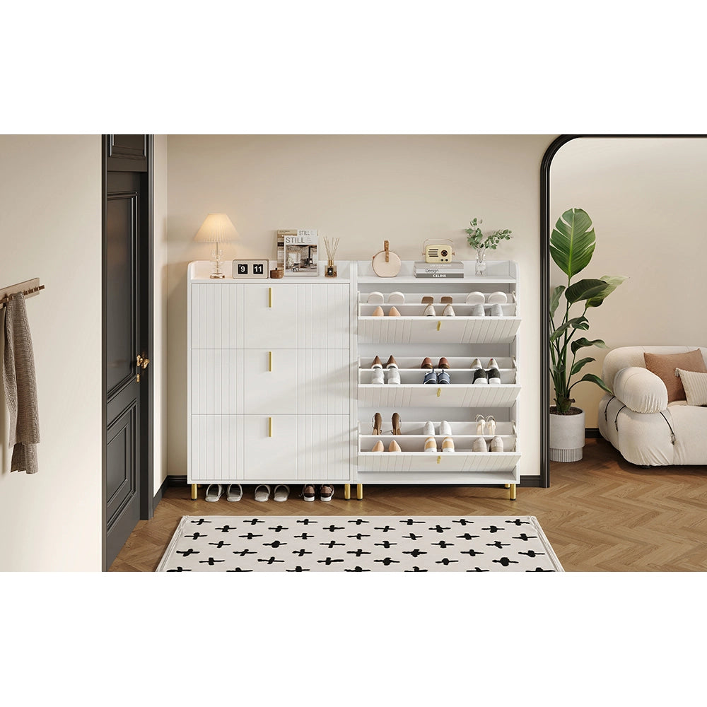 Armadio per scarpe con 3 ante - Xylo - 80x23,5x123,5 cm - Bianco - Regolabile, antiribaltamento