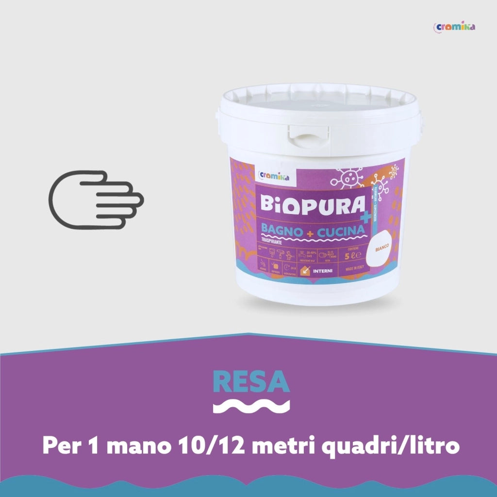 Idropittura traspirante antimuffa interni bagno cucina linea biopura cromika *** formato 5 lt, confezione 1