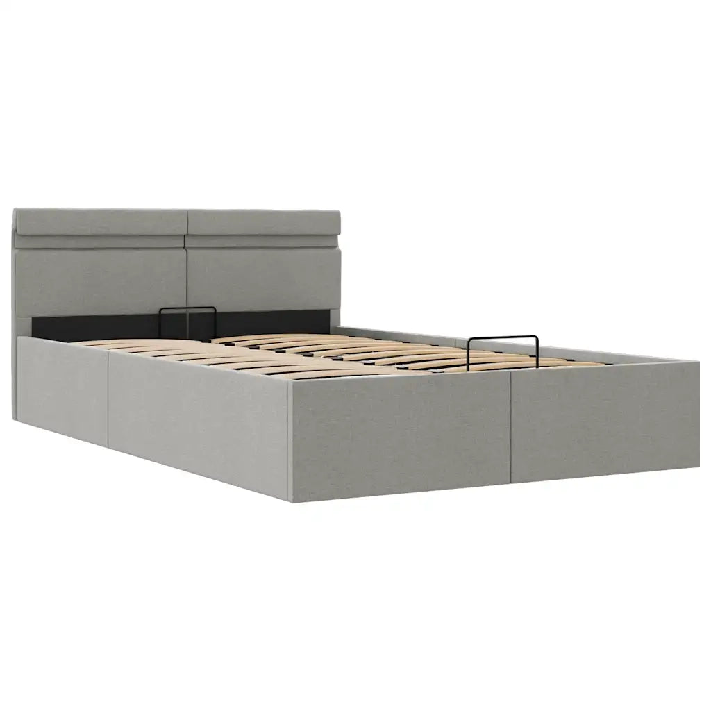 Giroletto con Contenitore e LED-Struttura Letto Grigio Chiaro Tessuto 140x200cm
