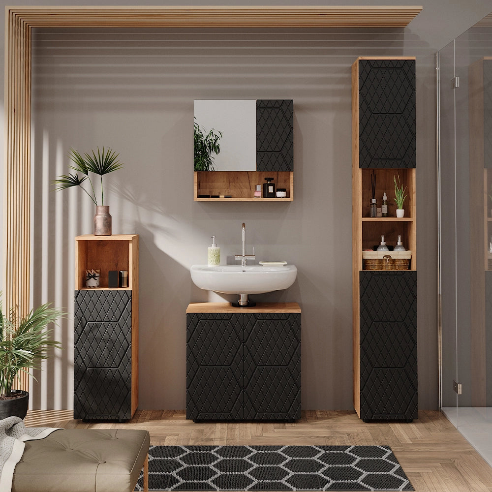 Vicco Set mobili bagno Antracite con struttura a nido d'ape 4 pezzi, con colonna