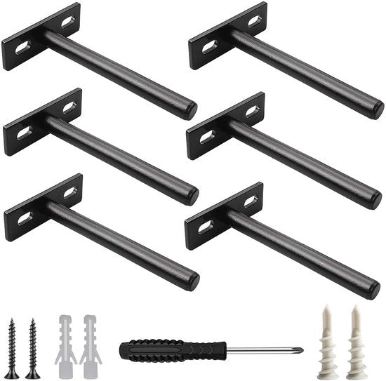 Sostegno per tavole a 6 pezzi - Montaggio a parete - Supporti per tavole - Beccuccio per tavole galleggiante - Tavole nascoste - Viti - Materiale acciaio 125mm