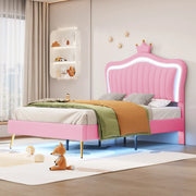 Letto Imbottito per Bambini con LED ¨C MINIMAL ¨C Rosa, PU, Rete a Doghe, 90x200