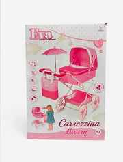 Carrozzina Luxury per bambole, con ombrelllinoe borsetta, Eta 3+