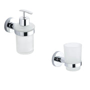 Set da bagno cromato 2 accessori: dispenser sapone e porta spazzolino | Hook