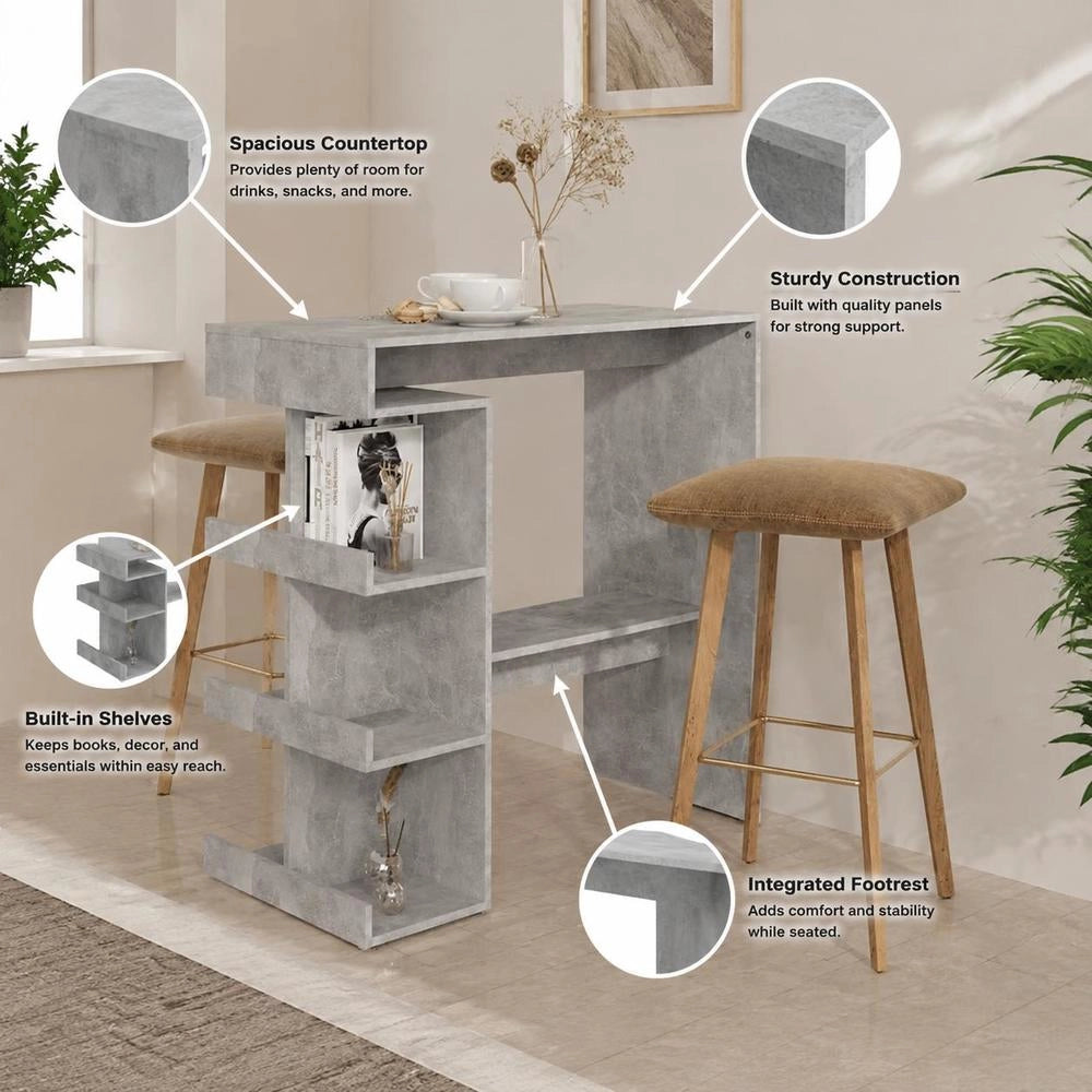 Bar Table With Shelf, Concrete Grey, 100x50x101.5 Cm, Engineered Wood