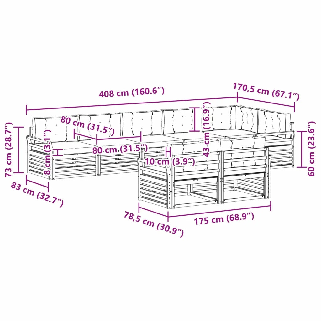 Set di divani da esterno con cuscino 8 pcs Naturale e Crema