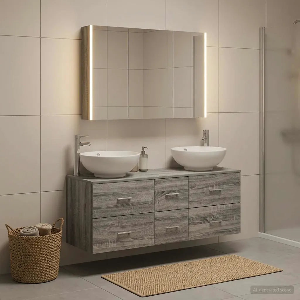 Set di mobili per il bagno 4 pcs Sonoma grigio 3406988