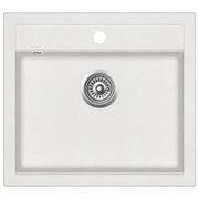 Lavello da cucina con scolapiatti vasca da incasso reversibile con foro di montaggio per rubinetto e dispenser di sapone 56,5 x 51 cm granito bianco 02_0002348