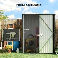 Casetta da Giardino Porta Utensili in Lamiera Acciaio con Serratura, 161.5x94.5x196cm, Nero