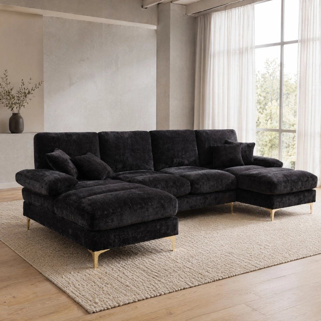 DIVANO SEZIONALE U 272x136x88 cm Chenille Nero